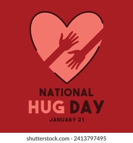 National Hug Day design vector. January 21. Heart with silhouette of hands. Poster, banner, card, background. Eps 10.