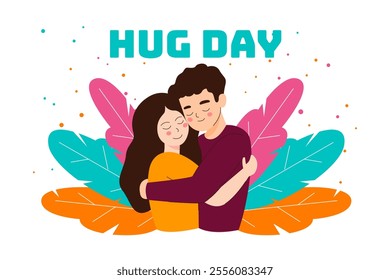 National Hug Day. happy world hugging day. January 21. happy hug day background. Cartoon Vector illustration Template for Poster, Banner, Flyer, Greeting, Card, Cover, Post.