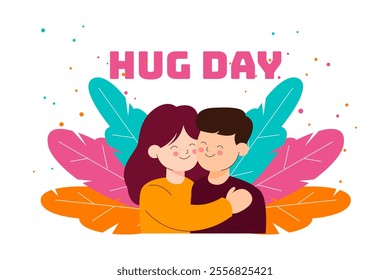 National Hug Day. happy world hugging day. January 21. happy hug day background. Cartoon Vector illustration Template for Poster, Banner, Flyer, Greeting, Card, Cover, Post.