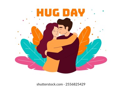 National Hug Day. happy world hugging day. January 21. happy hug day background. Cartoon Vector illustration Template for Poster, Banner, Flyer, Greeting, Card, Cover, Post.