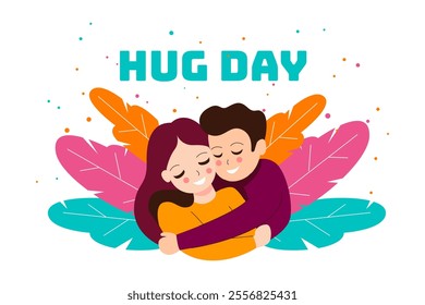 National Hug Day. happy world hugging day. January 21. happy hug day background. Cartoon Vector illustration Template for Poster, Banner, Flyer, Greeting, Card, Cover, Post.