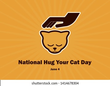 National Hug Your Cat Day vector. Cat and hand icon vector. Redhead cat head graphic vector. National Hug Your Cat Day Poster, June 4. Important day