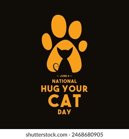 National Hug Your Cat Day. June 4. Black background. Flat design vector. Eps 10.