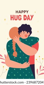 National Hugging Day. happy world hugging day. January 21. happy hug day background. Cartoon Vector illustration Template for Poster, Banner, Flyer, Greeting, Card, Cover, Post. international hug day.