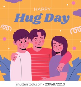 National Hugging Day. happy world hugging day. January 21. happy hug day background. Cartoon Vector illustration Template for Poster, Banner, Flyer, Greeting, Card, Cover, Post. international hug day.