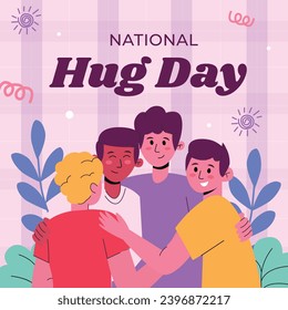 National Hugging Day. happy world hugging day. January 21. happy hug day background. Cartoon Vector illustration Template for Poster, Banner, Flyer, Greeting, Card, Cover, Post. international hug day.