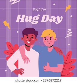 National Hugging Day. happy world hugging day. January 21. happy hug day background. Cartoon Vector illustration Template for Poster, Banner, Flyer, Greeting, Card, Cover, Post. international hug day.