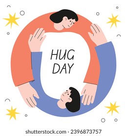 National Hugging Day. happy world hugging day. January 21. happy hug day background. Cartoon Vector illustration Template for Poster, Banner, Flyer, Greeting, Card, Cover, Post. international hug day.