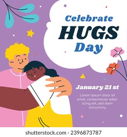 National Hugging Day. happy world hugging day. January 21. happy hug day background. Cartoon Vector illustration Template for Poster, Banner, Flyer, Greeting, Card, Cover, Post. international hug day.