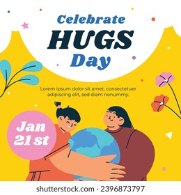 National Hugging Day. happy world hugging day. January 21. happy hug day background. Cartoon Vector illustration Template for Poster, Banner, Flyer, Greeting, Card, Cover, Post. international hug day.