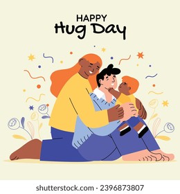 Día Nacional del Abrazo. feliz día del abrazo mundial. 21 de enero. feliz fondo del día del abrazo. Plantilla de ilustración de vectores de dibujos animados para afiches, pancartas, volantes, saludo, tarjeta, cubierta, publicación. día internacional del abrazo.