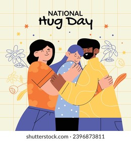 Día Nacional del Abrazo. feliz día del abrazo mundial. 21 de enero. feliz fondo del día del abrazo. Plantilla de ilustración de vectores de dibujos animados para afiches, pancartas, volantes, saludo, tarjeta, cubierta, publicación. día internacional del abrazo.