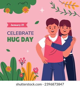 National Hugging Day. happy world hugging day. January 21. happy hug day background. Cartoon Vector illustration Template for Poster, Banner, Flyer, Greeting, Card, Cover, Post. international hug day.