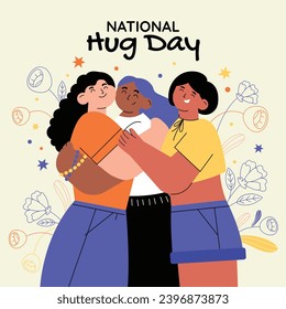 National Hugging Day. happy world hugging day. January 21. happy hug day background. Cartoon Vector illustration Template for Poster, Banner, Flyer, Greeting, Card, Cover, Post. international hug day.