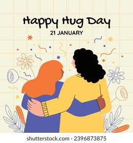 National Hugging Day. happy world hugging day. January 21. happy hug day background. Cartoon Vector illustration Template for Poster, Banner, Flyer, Greeting, Card, Cover, Post. international hug day.