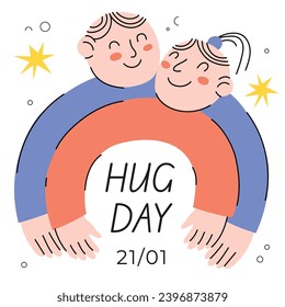 National Hugging Day. happy world hugging day. January 21. happy hug day background. Cartoon Vector illustration Template for Poster, Banner, Flyer, Greeting, Card, Cover, Post. international hug day.