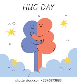 National Hugging Day. happy world hugging day. January 21. happy hug day background. Cartoon Vector illustration Template for Poster, Banner, Flyer, Greeting, Card, Cover, Post. international hug day.