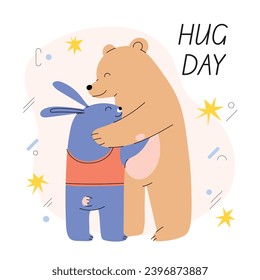 National Hugging Day. happy world hugging day. January 21. happy hug day background. Cartoon Vector illustration Template for Poster, Banner, Flyer, Greeting, Card, Cover, Post. international hug day.