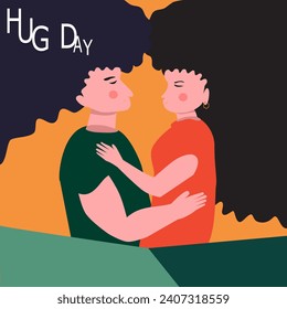National Hugging Day. happy world hugging day. January 21. happy hug day background. Cartoon vector, celebration, holiday Template for Poster, Banner, Flyer, Greeting, Card, Cover, Post.