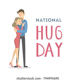 National hugging day. Romantic couple on white.