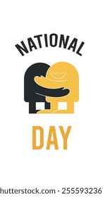 National Hugging Day.Celebrated on January 21.Vertical Text banner on white background.Great for poster,website.Happy Hug day greeting card.Children embrace with love and smile at each other.