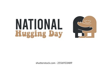 National Hugging Day.Celebrated on January 21.Horizontal Text banner on white background.Great for poster,website.Happy Hug day greeting card.Children embrace with love and smile at each other.