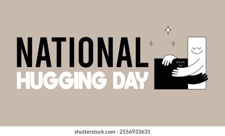 National Hugging Day.Celebrated on January 21.Horizontal Text banner on beige background.Great for poster,website.Happy Hug day greeting card.Children embrace with love and smile at each other.