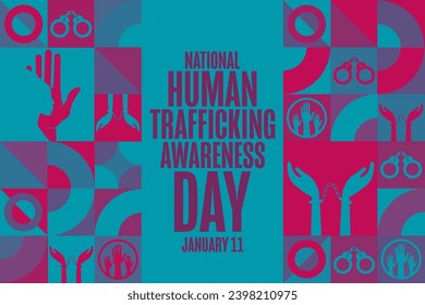 National Human Trafficking Awareness Day. January 11. Holiday concept. Template for background, banner, card, poster with text inscription. Vector EPS10 illustration