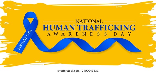 National human trafficking awareness day and 11th of January . Blue ribbon awareness and text. Vector illustration. Banner, poster, card, background design.