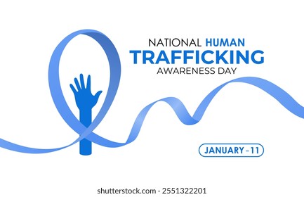 National Human Trafficking Awareness Day on January 11th. Silhouette of hand with broken chain and Realistic Ribbon. Banner poster, flyer and background design template. Vector illustration. Eps 10.