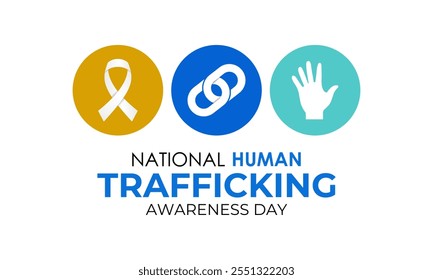 National Human Trafficking Awareness Day on January 11th. Silhouette of hand with broken chain and Realistic Ribbon. Banner poster, flyer and background design template. Vector illustration. Eps 10.