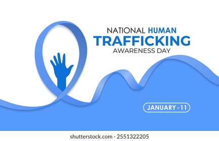 National Human Trafficking Awareness Day on January 11th. Silhouette of hand with broken chain and Realistic Ribbon. Banner poster, flyer and background design template. Vector illustration. Eps 10.