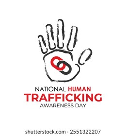 National Human Trafficking Awareness Day on January 11th. Silhouette of hand with broken chain and Realistic Ribbon. Banner poster, flyer and background design template. Vector illustration. Eps 10.