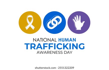 National Human Trafficking Awareness Day on January 11th. Silhouette of hand with broken chain and Realistic Ribbon. Banner poster, flyer and background design template. Vector illustration. Eps 10.