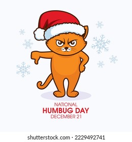 National Humbug Day vector. Cat with thumbs down icon vector. Grumpy cat with santa hat drawing. Funny angry christmas cat cartoon character. December 21. Important day