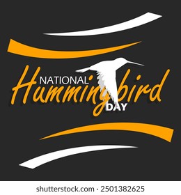 National Hummingbird Day event animal banner. Illustration of a hummingbird with calligraphy text on black background to celebrate on September