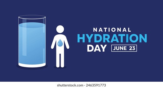 National Hydration Day. Glass and people icon. Great for cards, banners, posters, social media and more. Blue background. 