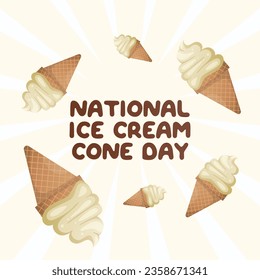 For National Ice Cream Cone Day celebrations, use this vector illustration of the holiday. Flyer design, flat illustration, and flat design.