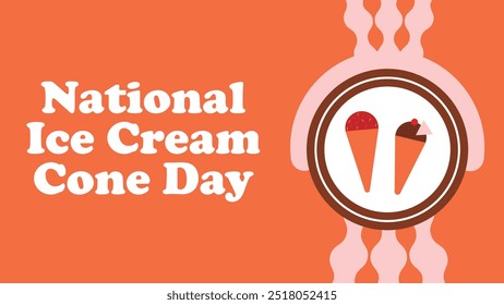 National Ice Cream Cone Day banner design with geometric shapes and vibrant colors on a horizontal background.