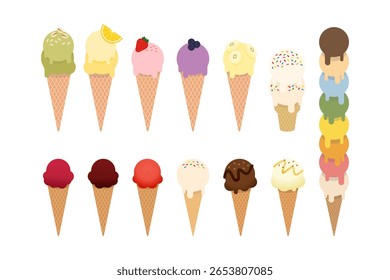 National Ice cream day background. Ice cream pattern. Ice cream cartoon. Colorful cute style for poster, wallpaper, pattern, drawing, bauhaus, cute, dessert, scoop, cone, happy, candy, sprinkles, cup.