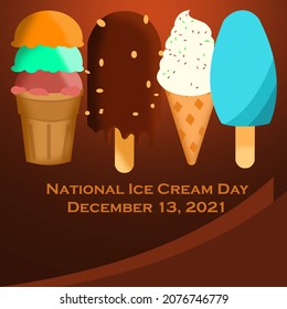 National ice cream day december 13. 2021 on dark brown background