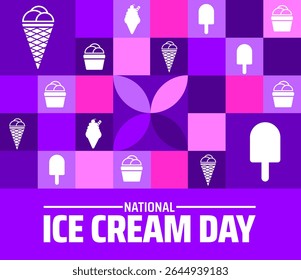 national ice cream day Geometric shape pattern banner or poster design template. observed every year in july. Holiday concept. Use to any Template, card, poster, placard, template.