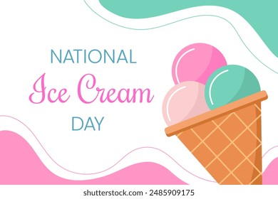 National Ice Cream Day. Greeting card, banner, poster. Summer vector illustration.