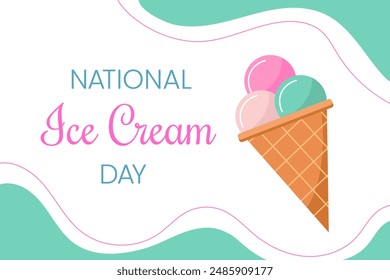 Día Nacional del Helado. Tarjeta de felicitación, Anuncio, cartel. Ilustración vectorial de verano.