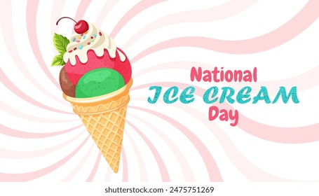 National ice cream day. Holiday concept. Template for background, banner, card, poster, tshirt with text inscription