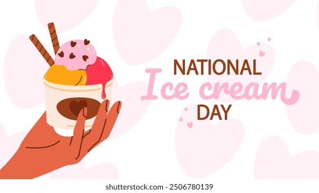 National ice cream day. Holiday concept. Template for background, banner, card, poster, tshirt with text inscription	
