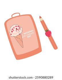 National Ice Cream Day Illustration at Strawberry Ice Cream NoteBook ,Pencil