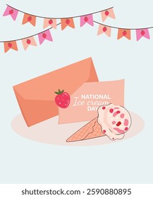 National Ice Cream Day Illustration at Strawberry Ice Cream Letter,Evelope