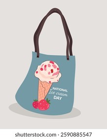 National Ice Cream Day Illustration at Strawberry Ice Cream and Eco Bag