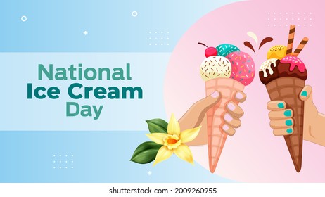 National Ice Cream Day on july 18 business brochure flyer banner design horizontal template vector, cover presentation abstract, modern publication poster and flag-banner, layout in rectangle size.
